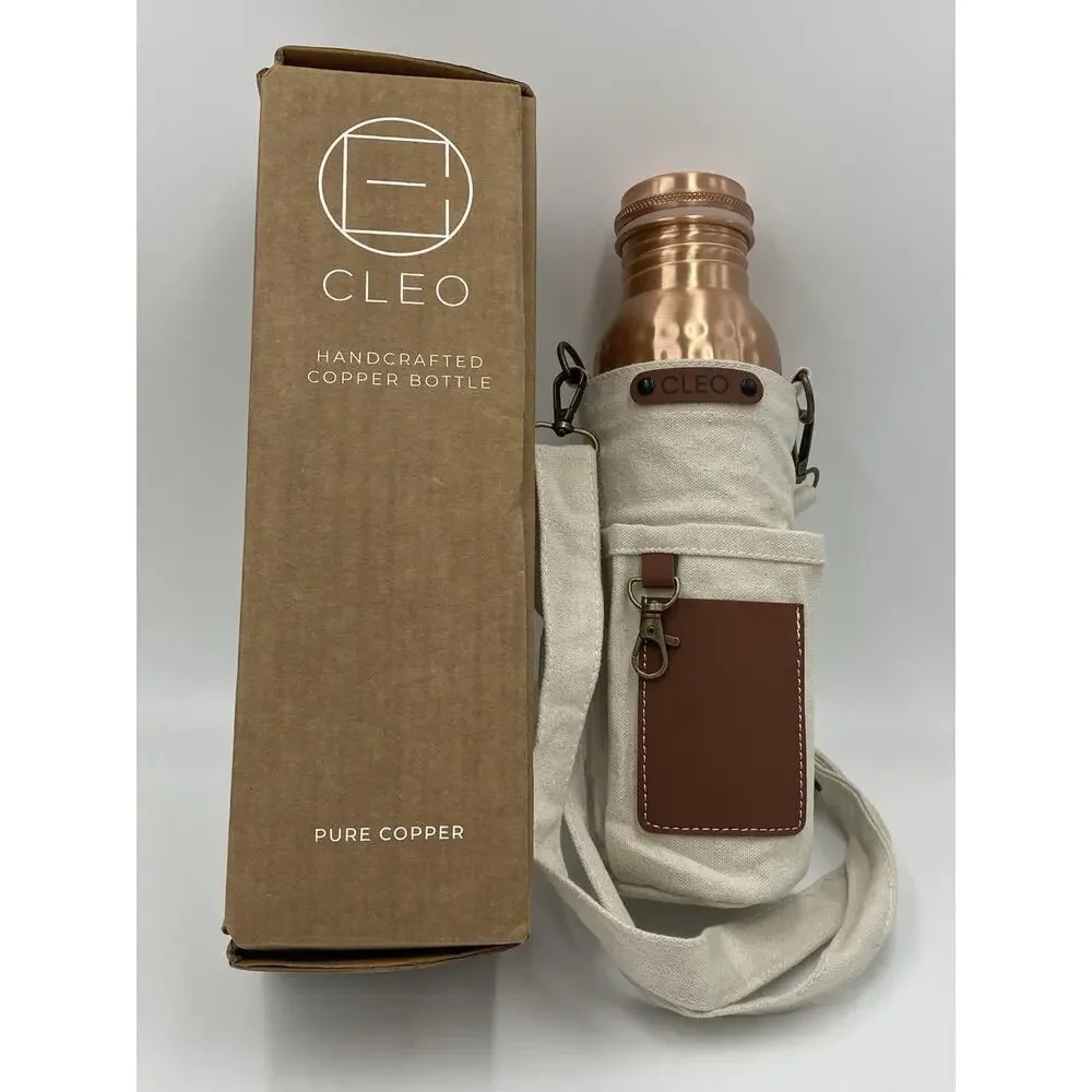CLEO HOME Copper Water Bottle Ayurvedic Canvas Carrying Bag Holder Set Box - Picture 1 of 9